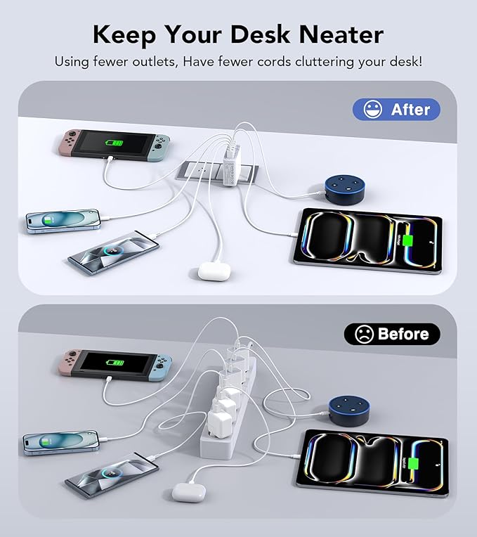 USB C Wall Charger, 100W 6-Port PD Fast USB C Charging Block,3USB C+3USB A Charging Station Hub Block Power Strip Adapter Plug Type C Cube Brick for iPhone 17/16/15/14/13/Pro Max,iPad,Samsung,Tablet