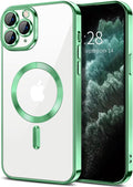 Hython Magnetic Clear for iPhone 11 Pro Max Case with Camera Lens Protector [Compatible with MagSafe] Plating Edge Slim Soft TPU Cover Protective Phone Case for iPhone 11 Pro Max 6.5", Light Green