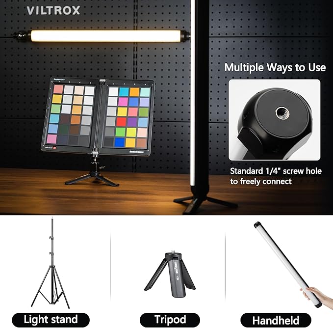 VILTROX K60 RGB LED Light Wand, Handheld 360° RGB LED Video Light Stick for Photography with APP Control, 2500K-8500K Dimmable, CRI97+, 2200mAh Rechargeable Battery,26 Light Scenes,LCD Display