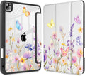 Tuiklol for iPad Pro 11 Inch 4th / 3rd / 2nd / 1st Gen (2022 2021 2020 2018) Case -Built-in Pencil Holder Shockproof Cover Clear Transparent Back Shell with Auto Wake/Sleep, Purple Flower