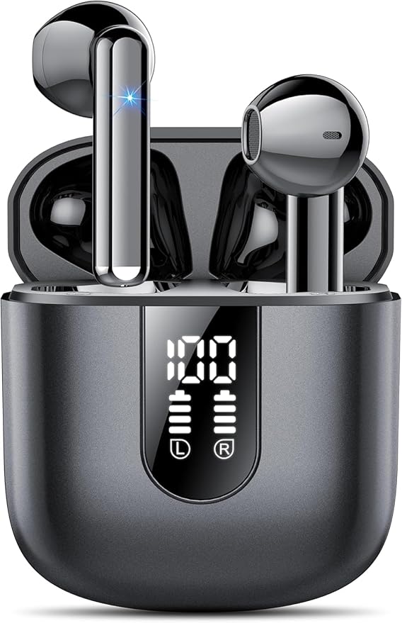 Jesebang Wireless Earbuds, Bluetooth 5.4 Headphones HiFi Stereo, Bluetooth Earbuds with ENC Noise Cancelling Mic, 36H LED Display Ear Buds, IPX7 in Ear Earphones for Phone Tablet Laptop Sports, Black