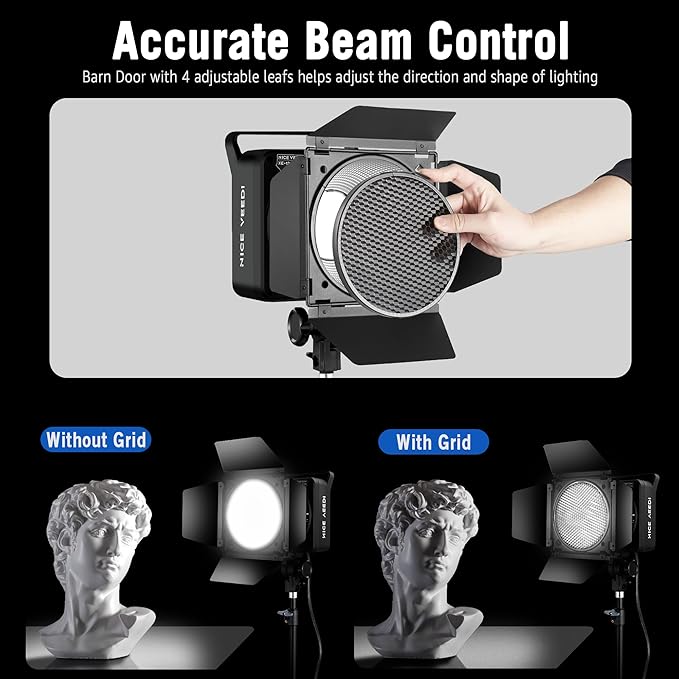 NiceVeedi 125W RGB Professional Cob Video Light with Bowens Mount, 3000K-10000K Studio Light with IR Remote Control, CRI 97+, 9 Effects Continuous Lighting for Video Recording/Photography/Filmmaking