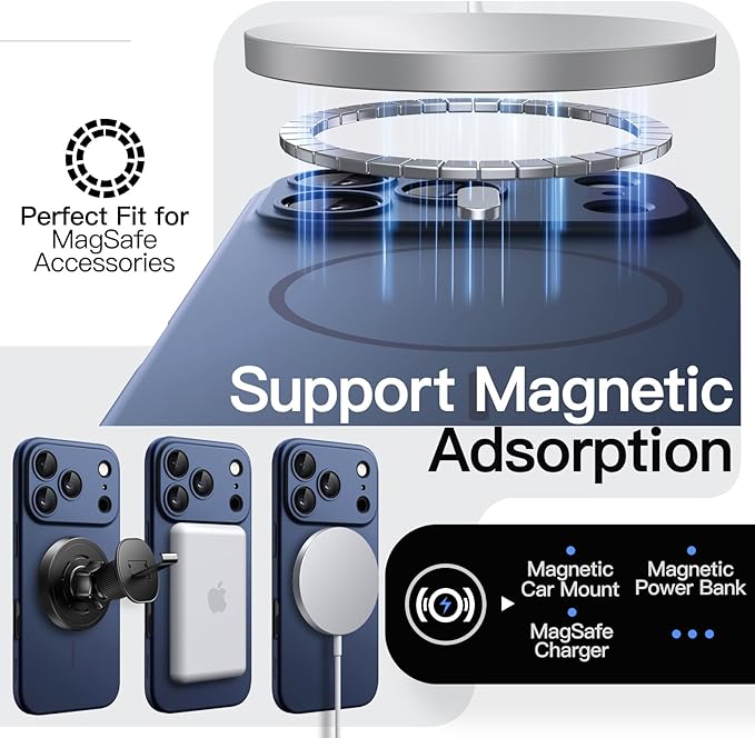 JETech Magnetic Slim Case for iPhone 17 Pro 6.3-Inch, Compatible with MagSafe, Ultra-Thin Lightweight Minimalist Phone Cover with Matte Finish and Full Camera Lens Protection (Dark Blue)