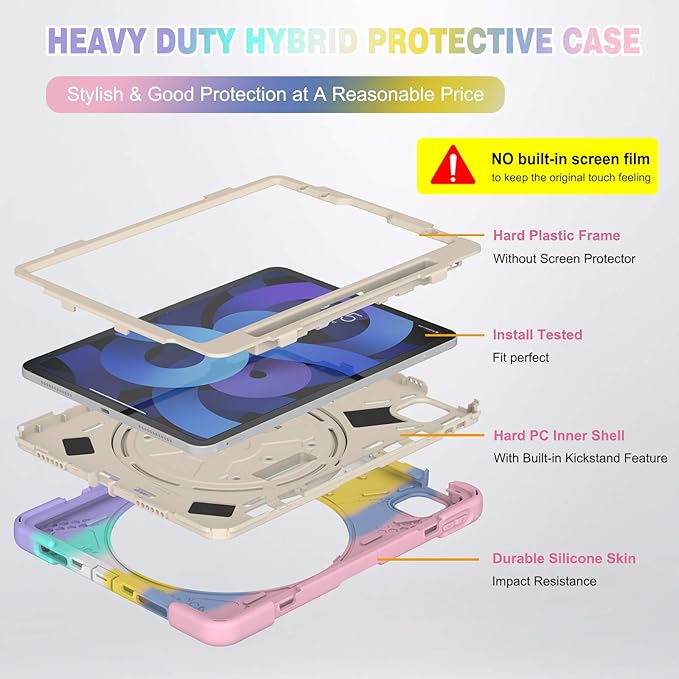 BATYUE Case for iPad Air 11-inch M4(2026)/ M3(2025) / M2(2024), iPad Air 5th/4th 10.9 inch(2022/2020), iPad Pro 11" 4th/3rd/2nd/1st Gen Case (2022/2021/2020/2018), with Pencil Holder+Shoulder Strap