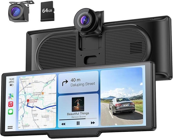 9.26" Carplay Screen with 4K Dash Cam & HD Backup Camera, Wireless Portable Car Play Screen for Apple CarPlay & Android Auto, OTA, Bluetooth 5.0, Mirror Link, Voice Control, GPS Navigation, FM