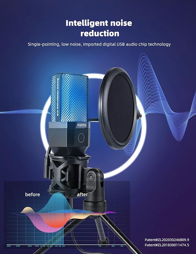 USB Microphone for PC, Cardioid Condenser Mic with RGB Light, One-Touch Mute, Gooseneck Tripod, USB-C/USB-A Computer Microphone for Gaming, Streaming, Podcasting, Recording
