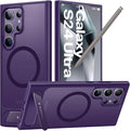 TORRAS Strong Magnetic & Seamless Stand for Samsung Galaxy S24 Ultra Case, Fit for MagSafe, Mil-Grade Drop Protection, Kickstand for Samsung Galaxy S24 Ultra Case, Translucent Back/Purple Edge