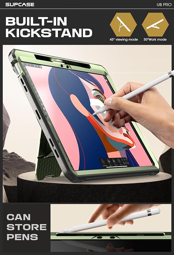 SUPCASE for iPad Air 11 Inch Case M4/M3/M2 (2026/2025/2024), [Built-in Screen Protector & Pencil Holder & Stand] Rugged Protective Cover for iPad Air 10.9 Inch 5th/4th Generation (2022/2020), Guldan