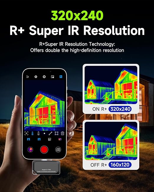 REVASRI Thermal Camera for Type-C iPhone & Android Device, 320x240 Super Resolution, 15x Digital Zoom, 25Hz Thermal Imaging Camera for Water Leak Detection,HVAC Electrical Plumbing, Home Inspection