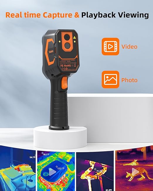 Tadeto Infrared Thermal Camera, Thermal Imaging Camera with Laser Pointer, 256*192 TISR Resolution IR Camera with 320*240 LCD Screen and 9 Thermal Palettes for Electrical/AC/HVAC/Pet/Home Inspection