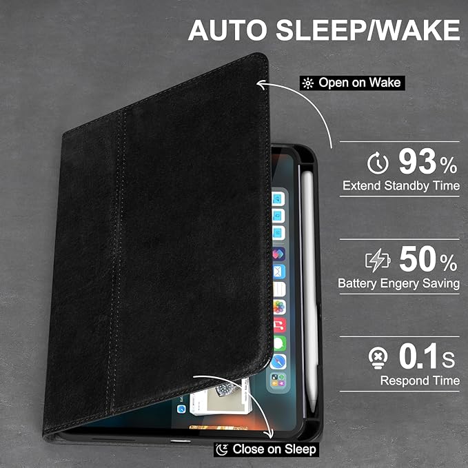 Gexmil Leather Case for iPad mini 7 (A17 Pro) 2024 / iPad mini 6 Generation 2021 8.3 Inch,Premium Cowhide Cover with Pencil Holder,Adjustable Stand, Auto Wake/Sleep,Sanded Black
