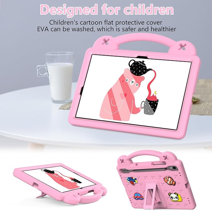 AKABEILA Compatible with Samsung Galaxy Tab S10 FE 2025 Tablet Case, Kids Friendly Universal Lightweight Shockproof Protective Case with Shoulder Strap & Stand Handle Pink
