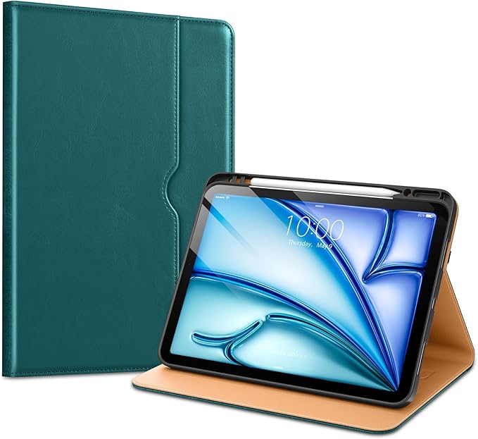 VIKESI Case for iPad Air 13 inch (M4) 2026 / (M3) 2025 / (M2) 2024,Premium Leather Folio,Apple Pencil Holder,Auto Sleep/Wake,Stand Cover - Green