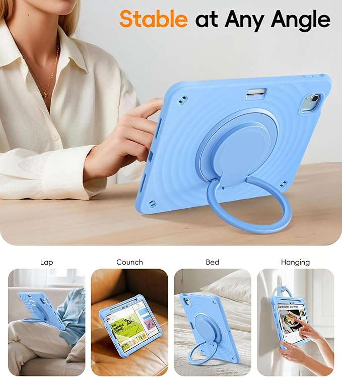 BATYUE Case for iPad Air 11 inch M4 (2026)/M3 (2025)/M2 (2024), iPad Air 5th/4th 10.9 inch(2022/2020), iPad Pro 11" 4th/3rd/2nd/1st with Class Screen Protector,Kickstand & Pencil Holder,SkyBlue