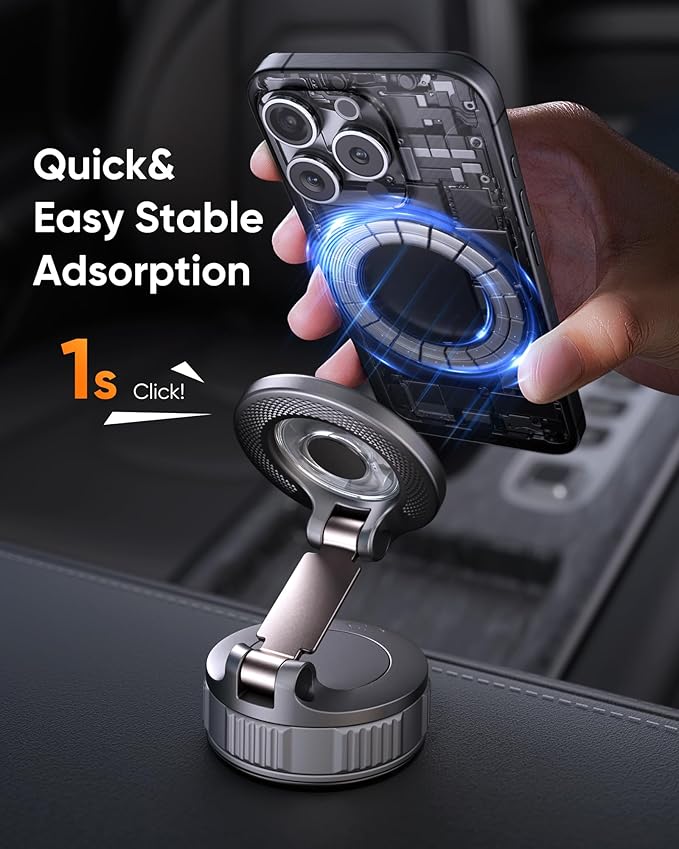 Vacuum Magsafe Car Phone Holder [120+ LB Strongest Suction & 3000gf Strongest Magnetic] 360° Adjustable Magnetic Car Phone Mount, Phone Holders for Your Car for iPhone 17 Pro Max 16 15 14 13 12 Plus
