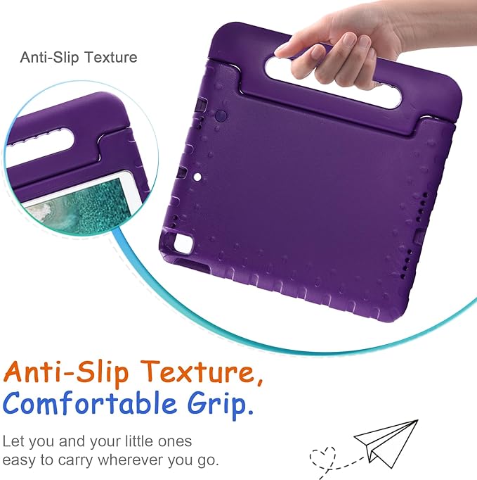 Kids Case for iPad 9th/8th/7th Generation (2021/2020/2019), iPad 10.2" Shockproof Case, Techcircle Handle Stand Lightweight EVA Foam Bumper Protective Rugged Drop Protection Child Proof Cover, Purple