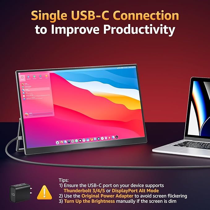 Upperizon Portable Monitor 18.5 inch FHD 125% sRGB 100Hz IPS HDR HDMI USB-C Travel Monitor for Laptop MacBook PC Surface PS5 Xbox, Large External Display with Kickstand & Speakers, VESA Compatible