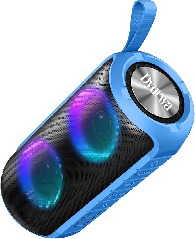 Bluetooth Speaker, 2026 NEW Portable Wireless Speaker, 24W Super Loud,TWS Pairing, Colorful RGB Lights, IPX7 Waterproof, 12H Playtime, HD Call for Outdoor/Home/Party/Beach, White Elephant Gift Blue