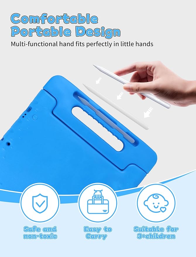 for iPad Pro 13 inch Case 2024 with Pencil Holder and Anti-Slip Hand Stand, Super Protection Rugged EVA Shockproof Kids Cover Compatible with iPad Pro 13-inch (M4)-Blue