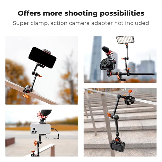 K&F CONCEPT 11" Magic Arm 1/4" Screw 360° Ball Heads Articulating Friction Camera Arm Mount for Monitor, LED Light, Webcam, Microphone, Camera Cage