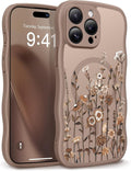 GVIEWIN for iPhone 15 Pro Case Compatible with MagSafe [Curly Wave Edge][Full Camera Protection] Floral Translucent Shockproof Magnetic Women Phone Case for iPhone 15 Pro 6.1'', Floratopia/Brown
