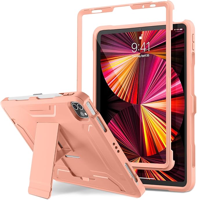 DTTO for iPad Pro 11 inch Case 2022(4th Gen)/2021(3rd Gen), [Screen Protector] Dual Layer Full Body Protection Cover with Pencil Holder, Also Fit iPad Pro 11'' 2020&2018/iPad Air 5/Air 4 - Pink