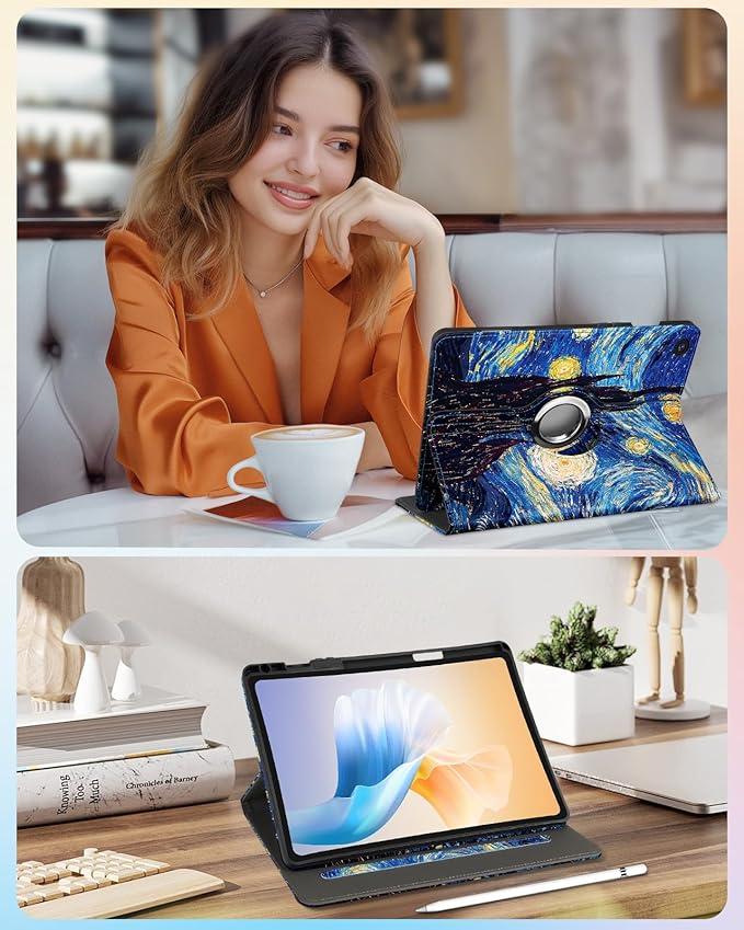 Kidcube for Samsung Galaxy Tab A9 Plus Case 11 Inch - for Women Girls Kids Cute Rotating Stand Folio Cover with Pencil Holder & Card Slot Cool Unique Design Teens for Samsung A9 Plus Tablet Cases