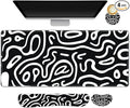 Large Gaming Mouse Pad Set, 4 in 1 Extended Keyboard Desk Mat with Wrist Rest, Computer Game Mousepad, Non-Slip Desk Pad Easy Typing Pain Relief for Home Office I Black White Topographic