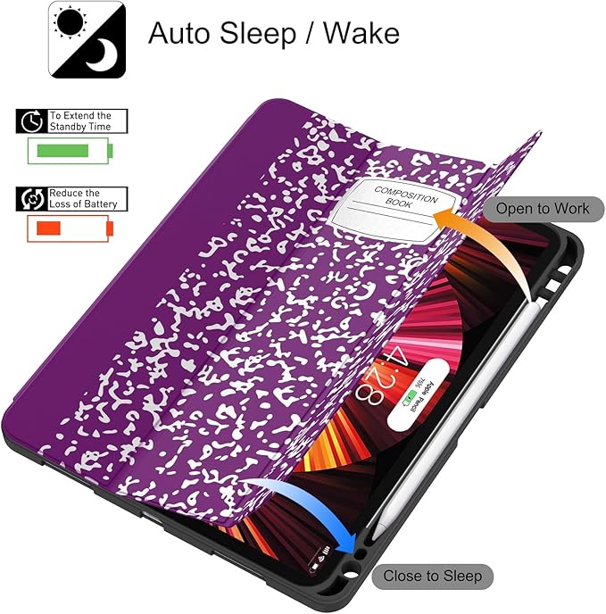 Soke for iPad Pro 11 Case (M2) 2022/2021/2020 with Pencil Holder - [Full Body Protection + Apple Pencil Charging + Auto Wake/Sleep], Soft TPU Back Cover for 2022 iPad Pro 11 inch(Book Violet)
