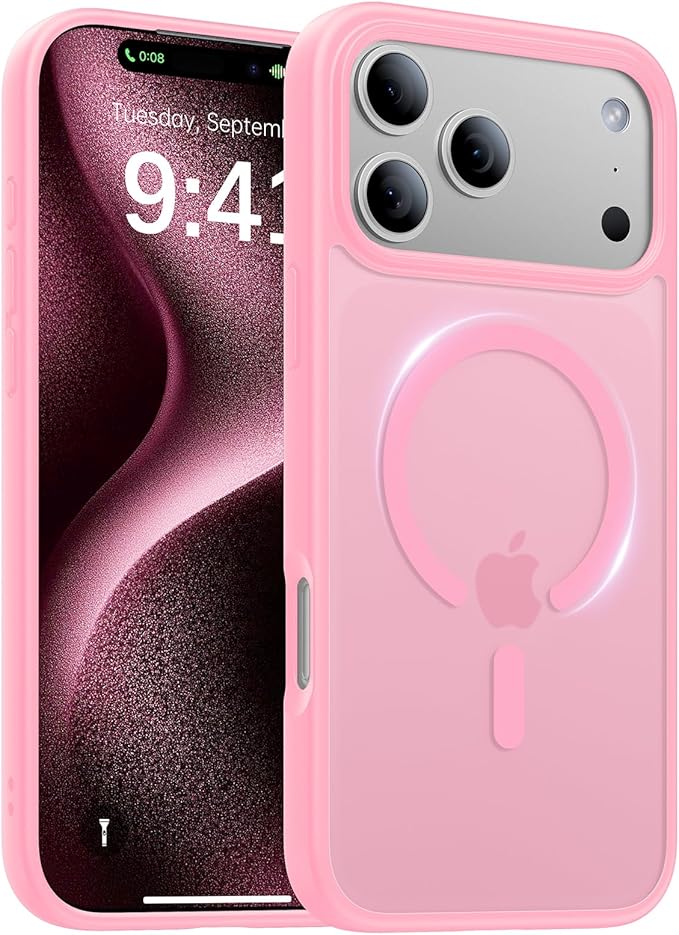 Magnetic for iPhone 17 Pro Max Case,[Anti-Slip][Compatible with MagSafe][Military Grade Drop Protection] Shockproof Protective Translucent Matte Phone Case for iPhone 17 Pro Max Case,Pink
