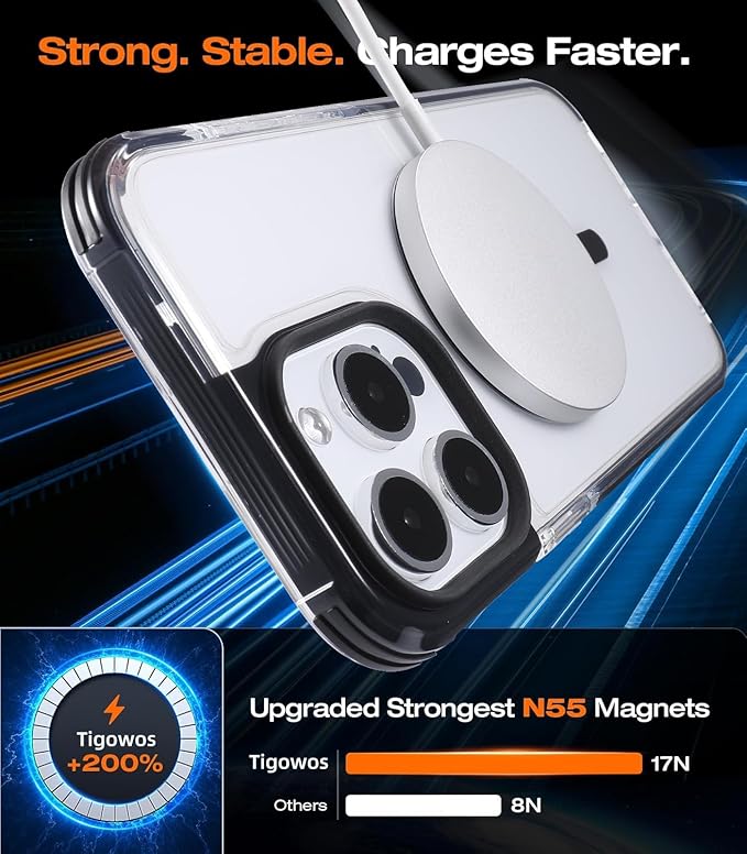 Tigowos for iPhone 15 Pro Max Bumper case Fits MagSafe 15FT Drop Resistant Anti-Yellowing Heavy Duty Shockproof Back Cover Fits iPhone 15 Pro Max Phone Cases 6.7"，Clear Bumper Case