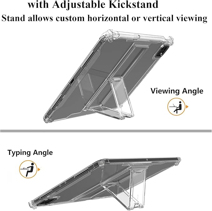 Clear Stand Case for iPad Air 5th/Air 4th Generation 10.9" (2022/2020) & iPad Pro 11 4th/3rd/2nd/1st Generation (2022/2021/2020/2018) Soft TPU Back Cover with Pencil Holder/Kickstand, Clear