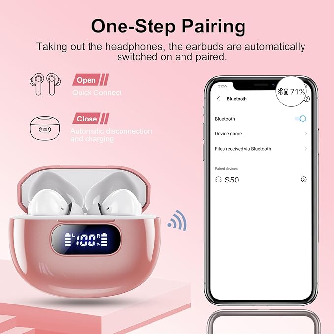 Wekily Wireless Earbuds, Bluetooth 5.3 Headphones LED Power Display, 2025 New Wireless Earphones, 4 ENC Noise Cancelling Mic, HiFi Stereo, 48H Playtime Mini Case IP7 Waterproof for iOS Android