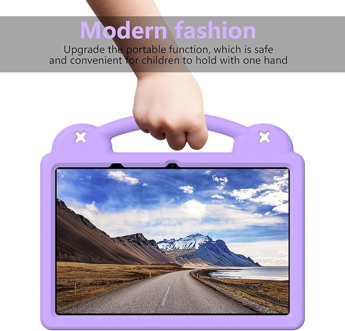 AKABEILA Compatible with Honor Pad 10 2025 12.1 inch Tablet Case, Kids Friendly Universal Lightweight Shockproof Protective Case with Shoulder Strap & Stand Handle Light Purple