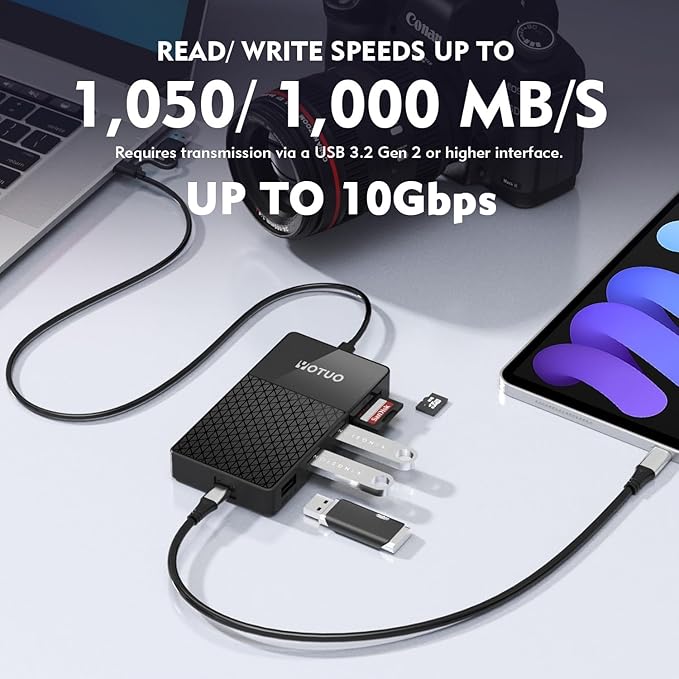 YOTUO M.2 NVMe SSD Enclosure with Hub & Card Reader, 10Gbps USB-C 3.2, External Solid State Drive Case for 2230/2242/2260/2280, SD/TF Card Reader, USB Hub, Compatible with Windows/Mac/Android/iOS