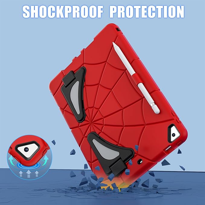 AKABEILA Compatible with Apple iPad 10.2 7th 8th 9th(2019/2020/2021) Tablet Case，Lightweight Shockproof Rugged Protective Cover with Kickstand for Kids Children Boys Babies Red Black