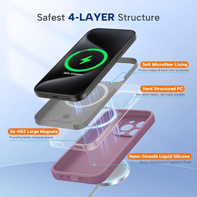Miracase Magnetic for iPhone 15 Pro Case, [Soft Anti-Scratch Microfiber Lining], Magnetic for MagSafe, Liquid Silicone Shockproof Drop Protection Phone Case for 15 Pro, Blackcurrant