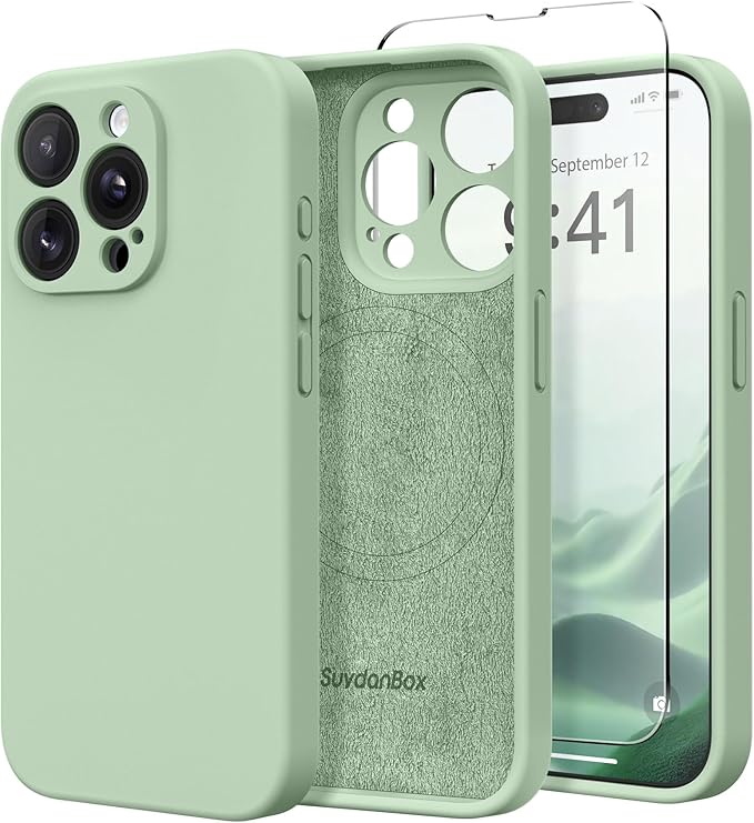 Magnetic for iPhone 15 Pro Case, Compatible with MagSafe, [Full Camera Protection][Screen Protector] Silicone Shockproof Protective Phone Case for iPhone 15 Pro 6.1", Light Cyan