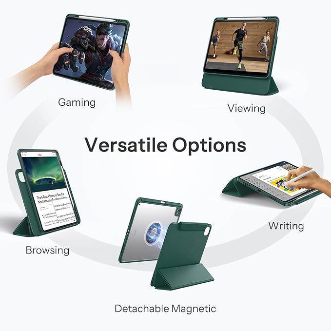 SPARIN Case for iPad Pro 13 inch 2025/2024-M4 M5 with Pencil Holder, Detachable Magnetic Hybrid Protective Case, Portrait/Landscape Stand, Auto Wake/Sleep -Forest Green