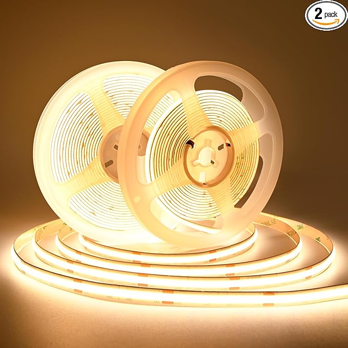 COB LED Strip Lights DC 12V LED Lights Flexible Super Bright LED Strips, 9W/m 2x16.4FT Warm White 3000K CRI 90+,480LEDs/m High Density Uniform Light for Home Room Decor