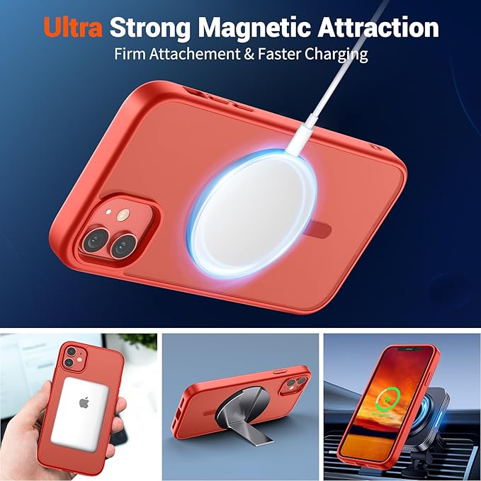 SUPFINE Magnetic for iPhone 12 Case/iPhone 12 Pro Case (Compatible with MagSafe)(Military Grade Drop Protection) Slim Translucent Matte Shockproof with Anti-Fingerprint Phone Case,Red