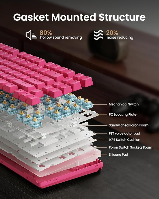 Kisnt KN85 Wireless Mechanical Keyboard, 75% Layout with RGB Backlit, Bluetooth/2.4GHz/USB-C, Custom Hot Swappable Silent Switches, Quiet Typing for Windows/Mac/PC (Berry Red)