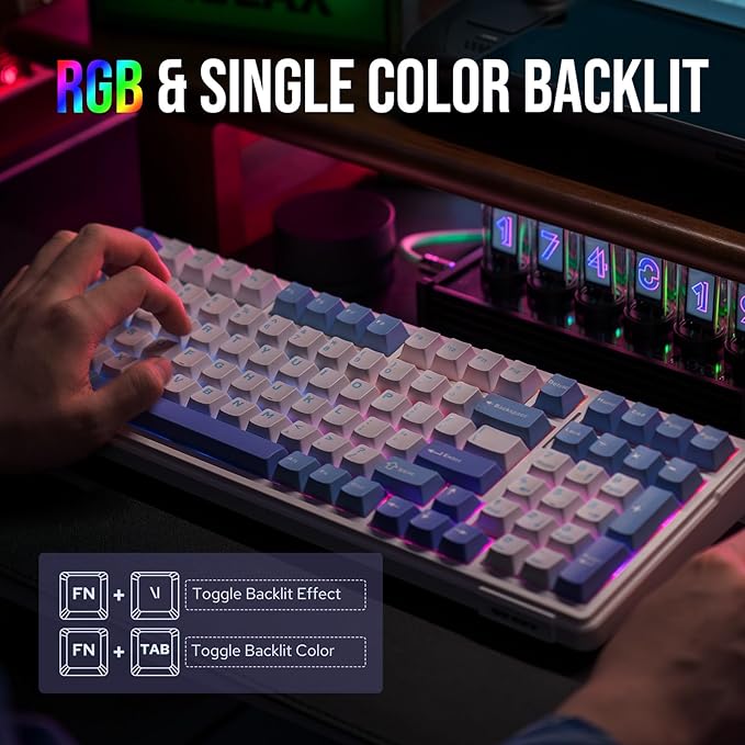 EPOMAKER x Aula F99 Wireless Mechanical Keyboard, Hot Swappable Gasket Custom Gaming Keyboard with Five-Layer Padding, BT/2.4GHz/USB-C, 8000mAh Battery (White Light Blue, Nimbus V3 Switch)