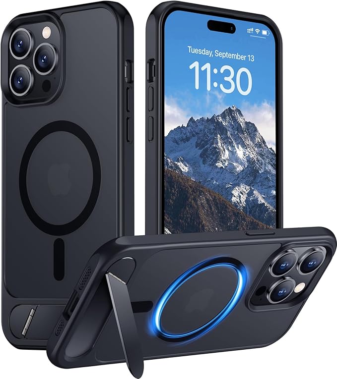 Magnetic Compatible with iPhone 14 Pro Case, [Built-in Invisible Kickstand][Compatible with MagSafe] [Military Grade Shockproof] Slim Translucent Matte Phone Case for iPhone 14 Pro 6.1"
