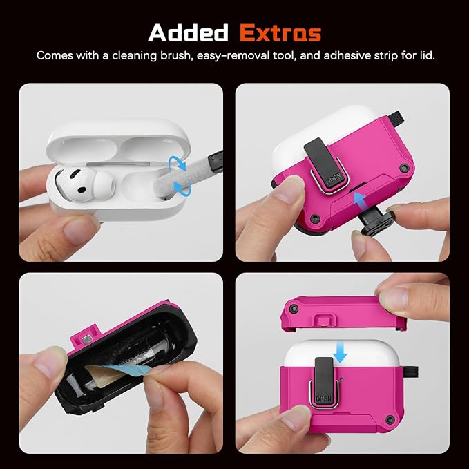 Inesore Compatible with AirPods Pro 3 Generation Case,Secure Lock & Phone Stand Design,Compatible with MagSafe,Automatic Snap Switch Secure Cover for New AirPods Pro 3rd (2025)-Rose red