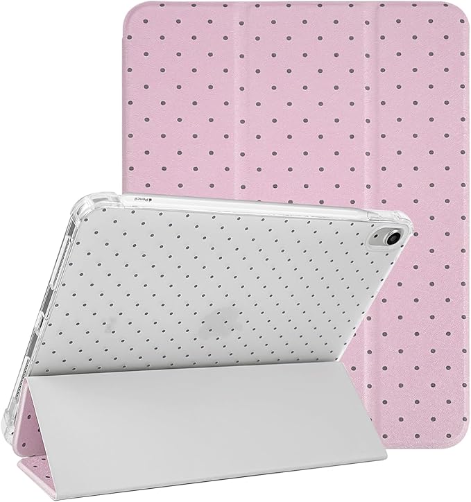 Lovmooful Compatible for iPad Air 6th 11-inch M2 (2024),iPad Air 5/4 (2022/2020 5th/4th Generation 10.9-Inch) Case with Pencil Holder Cute Polka Dot Design Soft TPU Trifold Stand Protective-Pink
