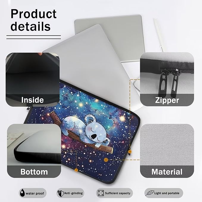 Galaxy Koala Laptop Sleeve Case for Women Kids 17 inch Laptop Protector with Multiple Uses Lightweight Computer Sleeve Tablet Bag Laptop Carrying Case Gifts for Girls