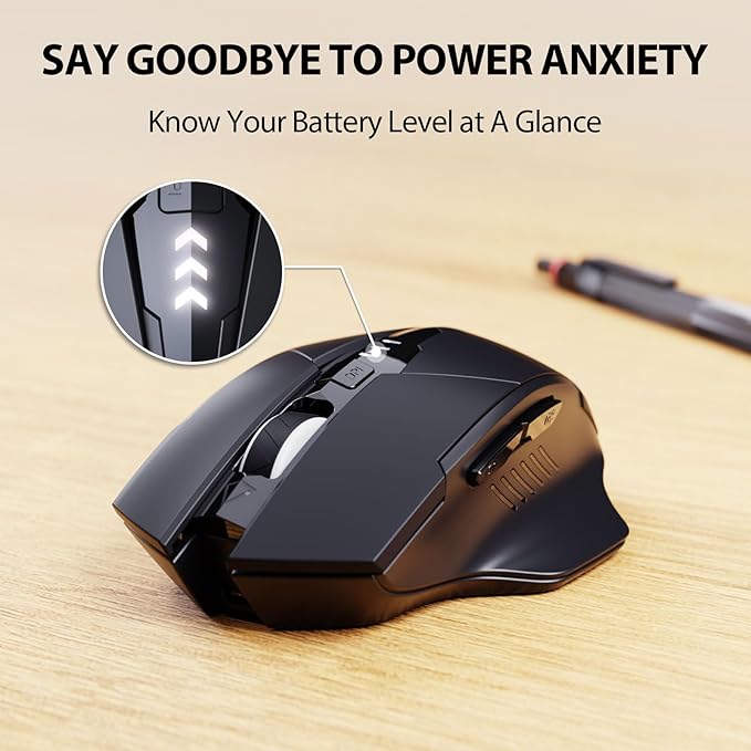 INPHIC Wireless Mouse Rechargeable, Battery Level Visible, Silent 2.4G Cordless Mouse for Laptop, 2400DPI