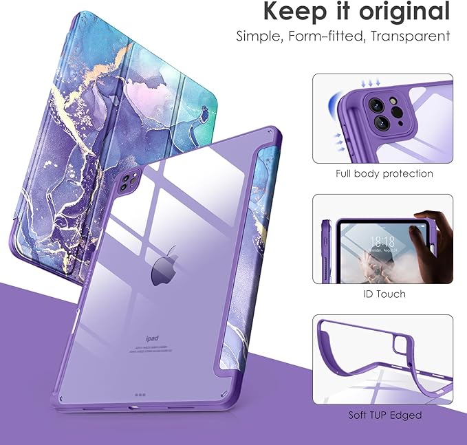 VIKESI Case for iPad Pro 12.9 6th/5th/4th/3rd Generation 2022/2021/2020/2018,TPU Shockproof Frame,Built-in Pencil Holder,Auto Sleep/Wake - Royal Marble