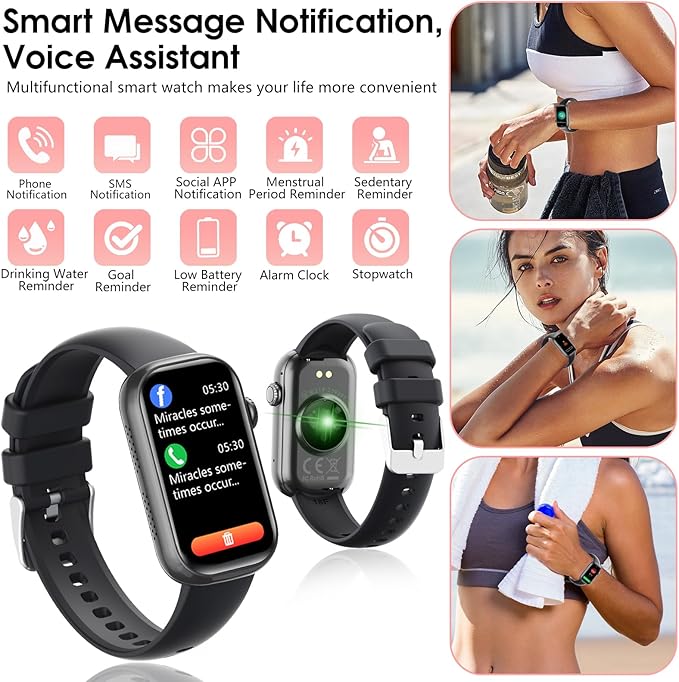 Fitness Tracker, Smart Watch with 24/7 Dynamic Heart Rate Blood Oxygen Monitoring Sleep Tracker Answer / Make Call 24 Sports Modes Pedometer IP68 Waterproof Step Calorie Counter for Women Men (Black)